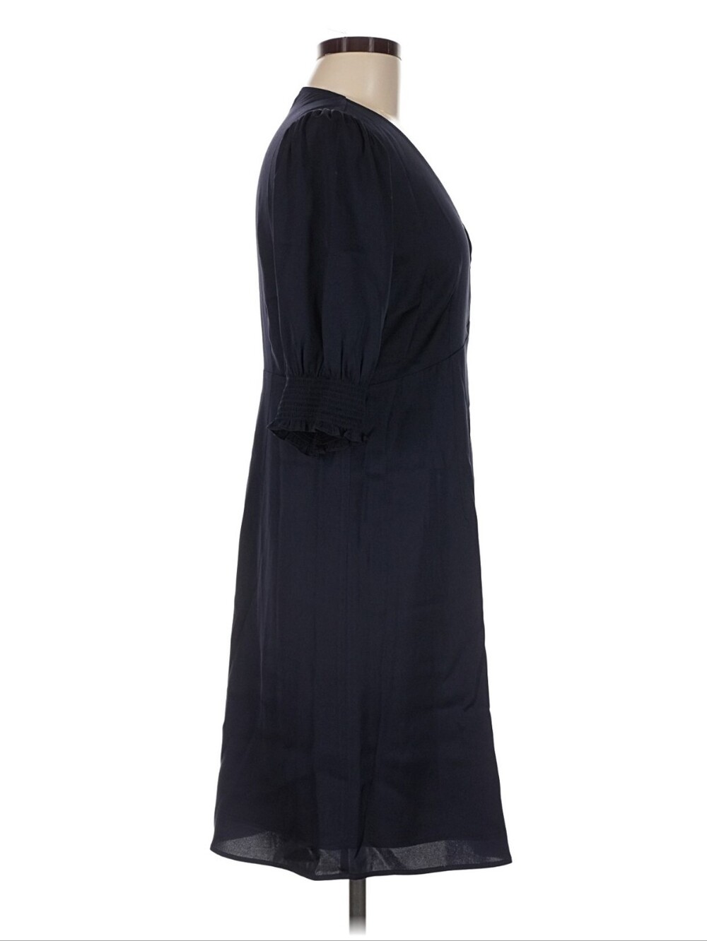 Quince Stretch Silk Puff Sleeve Mini Dress Navy Blue M Washable - Picture 3 of 9